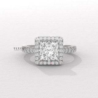 Elegant Pave Princess Cut Moissanite Engagement Ring profile view