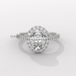 Sparkling Halo Pave Oval Cut Moissanite Engagement Ring profile view