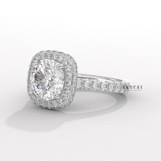 Sparkling Halo Pave Round Cut Moissanite Engagement Ring side view