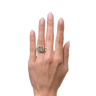 Old mine cushion halo pave moissanite bridal ring angled sparkle view