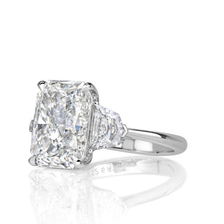 Radiant three stone moissanite engagement ring side view