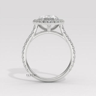 Halo Pave Pear Cut Moissanite Engagement Ring close-up of the centre stone
