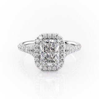 2.1 CT Radiant Cut Halo Split Shank Diamond Moissanite Engagement Ring