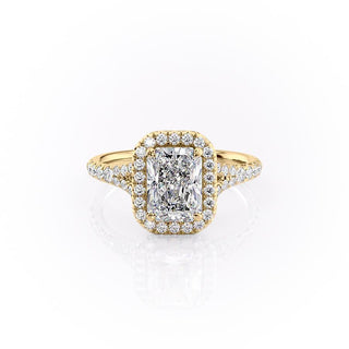 2.1 CT Radiant Cut Halo Split Shank Diamond Moissanite Engagement Ring