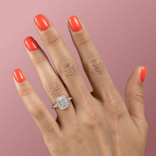 2.1 CT Radiant Cut Halo Split Shank Diamond Moissanite Engagement Ring