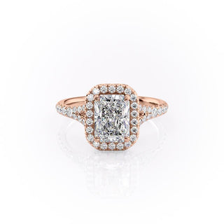 2.1 CT Radiant Cut Halo Split Shank Diamond Moissanite Engagement Ring