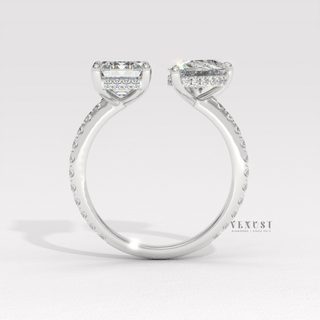 Pear emerald moissanite ring with hidden halo sparkle