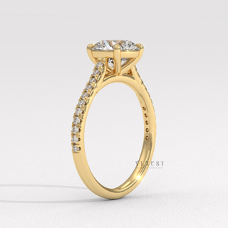 Round pave moissanite engagement ring top view  Round Pave Cathedral detail view 8