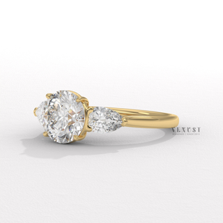 Three stone round shape moissanite ring close up