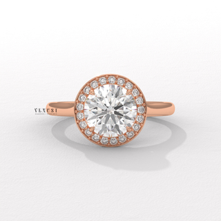 Round Cut Halo Solitaire Moissanite Engagement Ring profile view