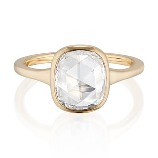 rose cut moissanite ring cushion bezel front view