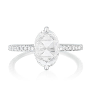 rose cut moissanite engagement ring oval pave front view