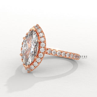 Brilliant Halo Pave Marquise Cut Moissanite Engagement Ring side view