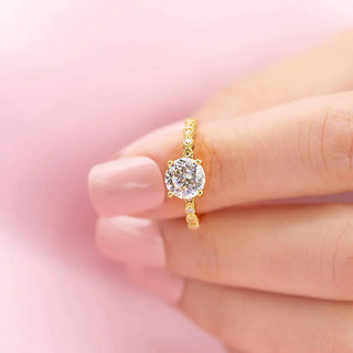 1.50 CT Round Cut Solitaire Halo Moissanite Engagement Ring side view