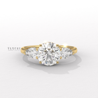 Round shape three stone moissanite ring front view