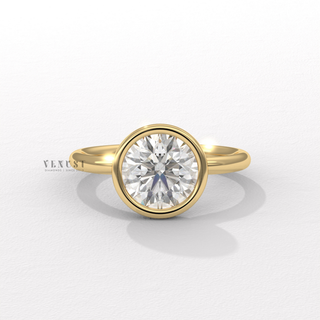 Round bezel moissanite engagement ring front view