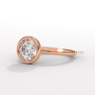 Round cut engagement ring with secure moissanite center