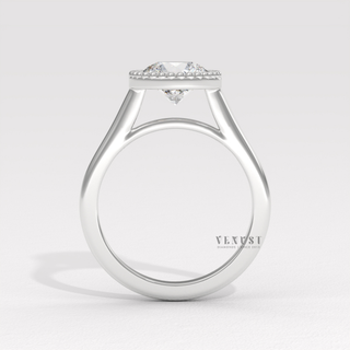 Round unique bezel moissanite ring top view