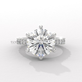 Hidden halo round moissanite ring side profile