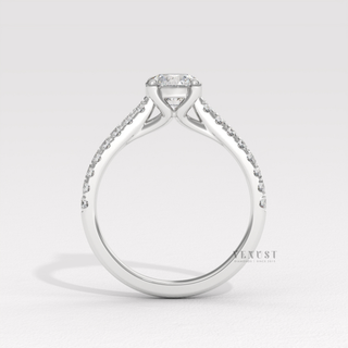 Elegant round half pave cathedral ring design