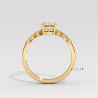 Rose gold oval cut moissanite ring detail view