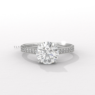 Round cut moissanite engagement ring with cathedral setting  Round 3/4 Pave Cathedral detail view 2