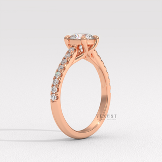 Round cathedral moissanite ring top view