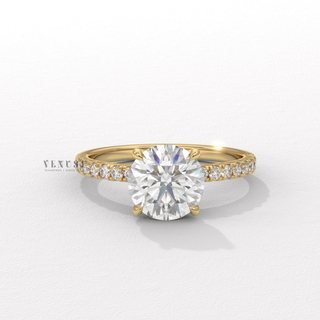Round half pave moissanite engagement ring front view