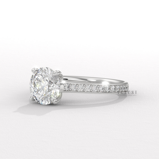 Three carat round moissanite ring close up