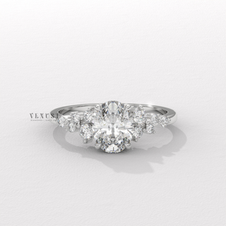Oval moissanite ring with solitaire inspired setting