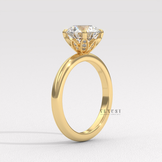 Round moissanite ring on hand view