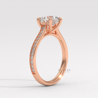 Round 3/4 pave moissanite ring angled view