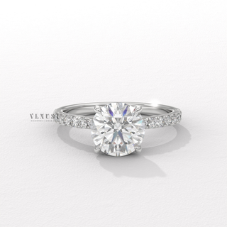 Round moissanite engagement ring side profile  Round Half Pave detail view 3
