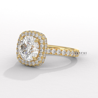 Sparkling Halo Pave Round Cut Moissanite Engagement Ring band detail