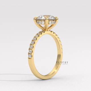 Moissanite round brilliant cut ring angled view