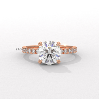 Round brilliant moissanite ring with hidden halo detail