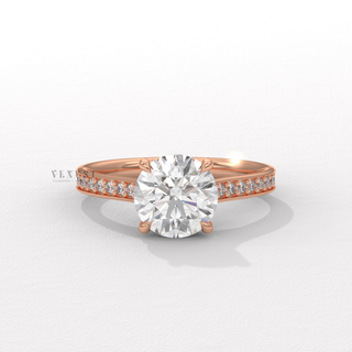 Round 3/4 pave cathedral moissanite ring front view