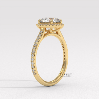 1.0 CT Round Cut Halo Classic Moissanite Engagement Ring detail view