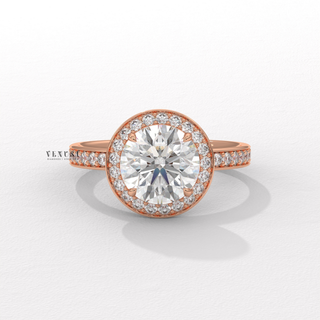 Brilliant Halo Pave Round Cut Moissanite Engagement Ring front view