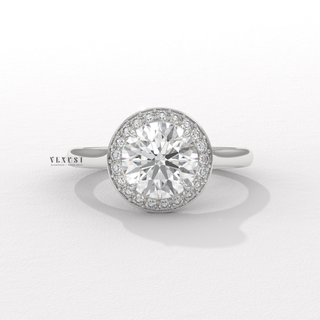 Round Cut Halo Solitaire Moissanite Engagement Ring front view
