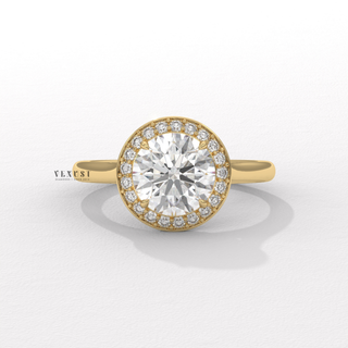 Round Cut Halo Solitaire Moissanite Engagement Ring angled view