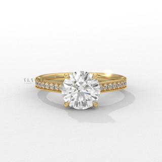 Round cut moissanite ring with 3/4 pave detail