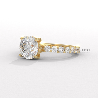Round cut moissanite diamond ring close up  Round 3/4 Pave detail view 4