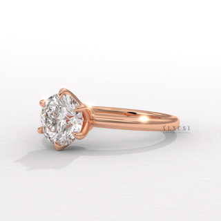 Round moissanite engagement ring angled view