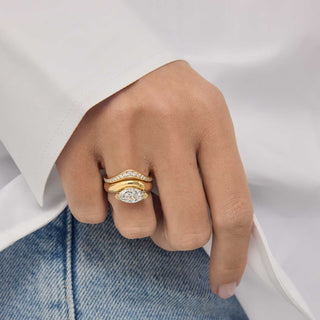 1.50ct Marquise Diamond Trace Band Unique Curved Engagement Ring With Matching Band