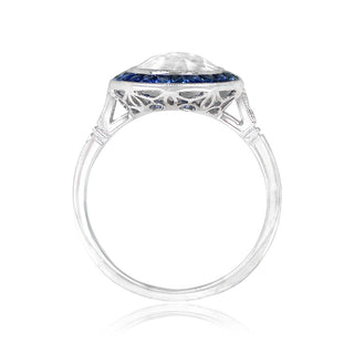 halo moissanite ring blue accent side profile