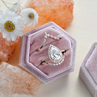 2.50ct Pear Cut Halo Moissanite Vintage Style Inspired Bridal Ring Sets (3 Pcs)