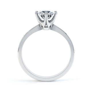Luminous 1.50ct round solitaire moissanite ring detail view of the band