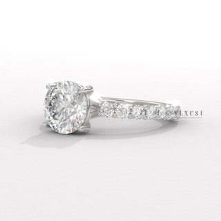 Round cut engagement ring with moissanite sparkle  Round 3/4 Pave detail view 6