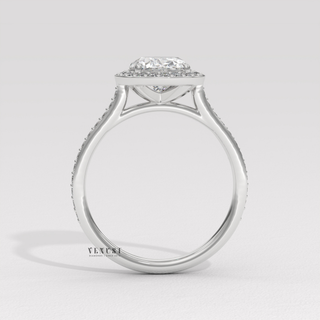 Brilliant Halo Pave Oval Cut Moissanite Engagement Ring studio view